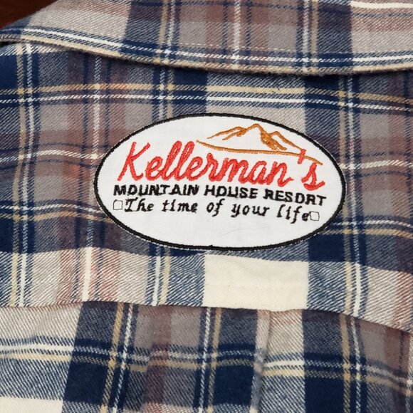 Womens Upcycled Distressed Flannel with "Dirty Dancing" Embroidered Patch Small - Picture 5 of 8